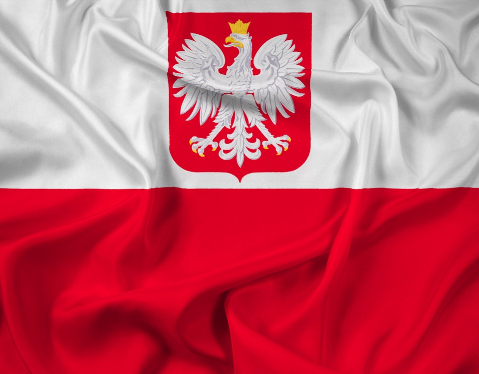 Waving Flag of Poland with Coat of Arms